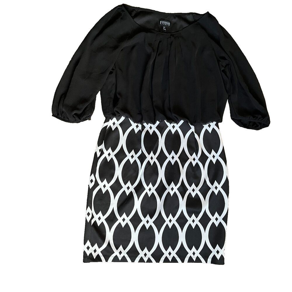 Enfocus Studio Geometric Fitted Dress With Black Blouse-Style Top Women’s Sz 12